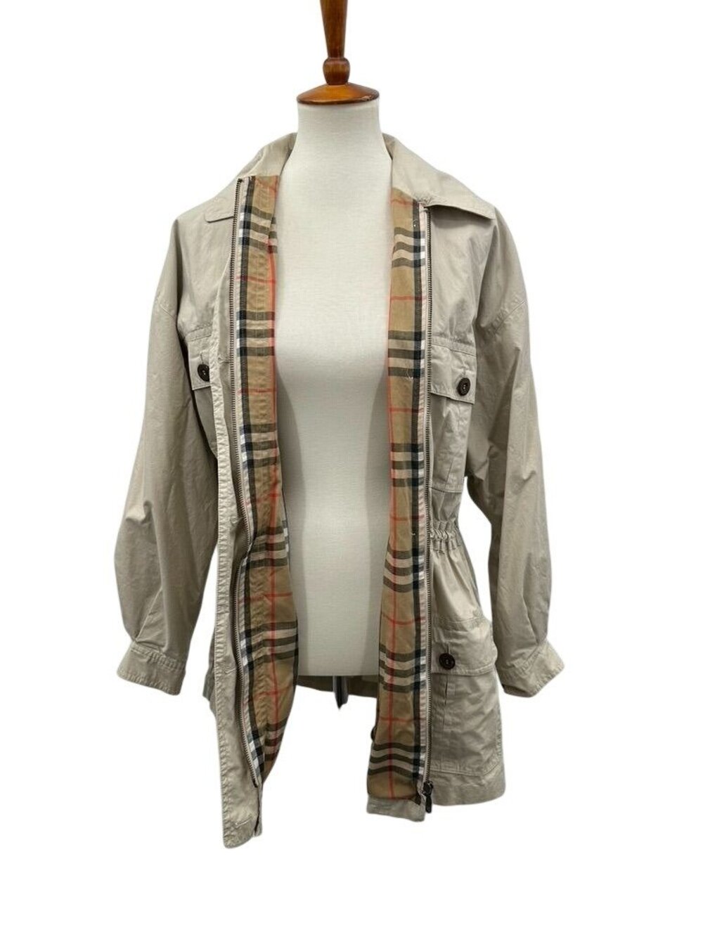 Vintage Burberry Utility Jacket Trench Coat Mid/Short Length Hood Nova Check - Picture 3 of 16
